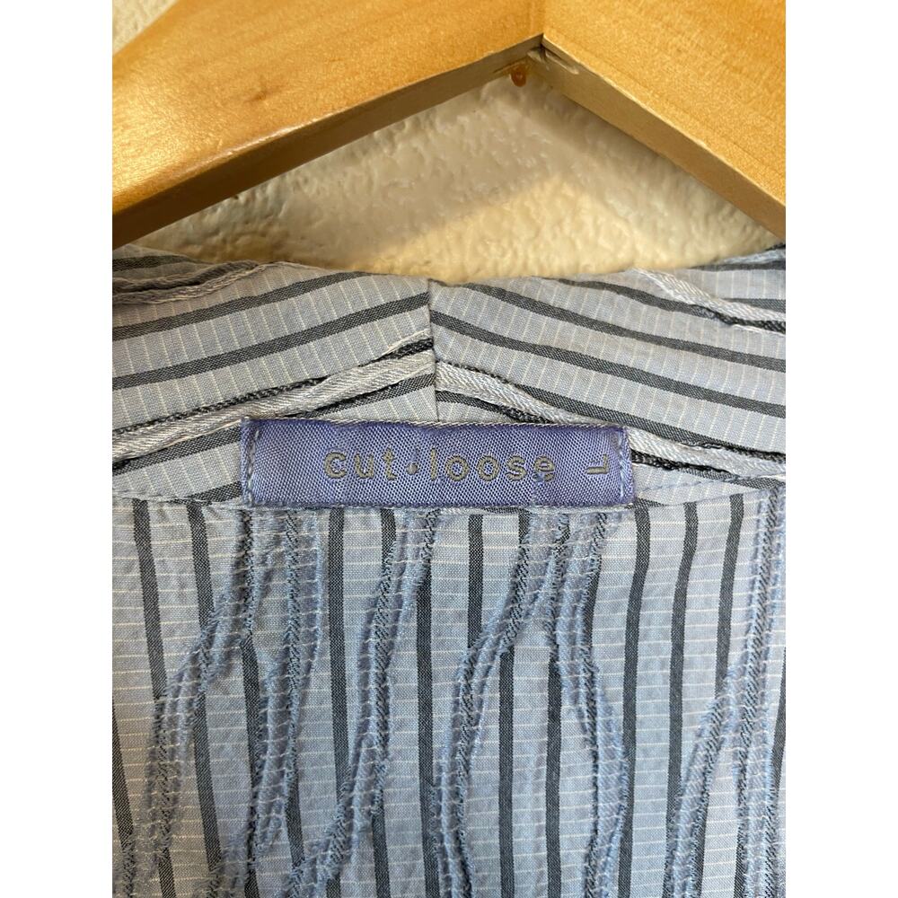 Cut Loose Button Up Long Sleeve Collared Striped Light Blue Mini Dress Large - Picture 4 of 11